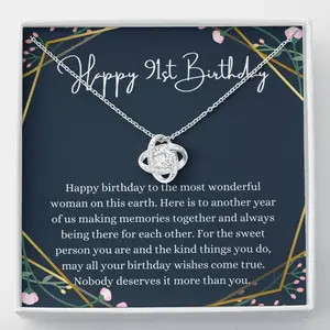 Love Knot, Happy 91st Birthday Necklace With Message Card, For 91st Birthday, 91 Year Old Birthday Woman, 91st Birthday Woman Gift