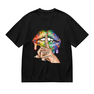 Rainbow Lips "Shhh" Hand Graphic T-Shirt, Edgy Pride-Inspired Casual Tee