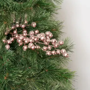 Metallic Pearlized Pink Glitter Berry Christmas Winter Stem Spray - 26"