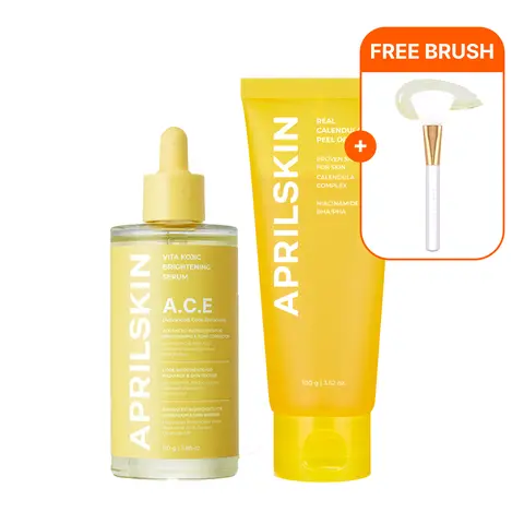 [APRILSKIN Official] 2-Step Smooth Skin & Brightening SetㅣCalendula Peel Off mask & A.C.E Vita Kojic Serum for Brightening of Face & Body | Gentle Exfoliation for Clogged Pores & Dead skin Cells | Korean Skincare for Glass Glow