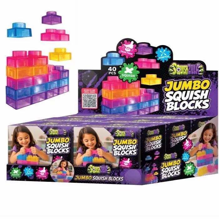 Fun Doh JUMBO Squish Blocks Building Toy, 40-Piece Durable Classic Stress Relief Toy for 3–4 yrs Unisex, Sensory Calming Tool for Emotional Management