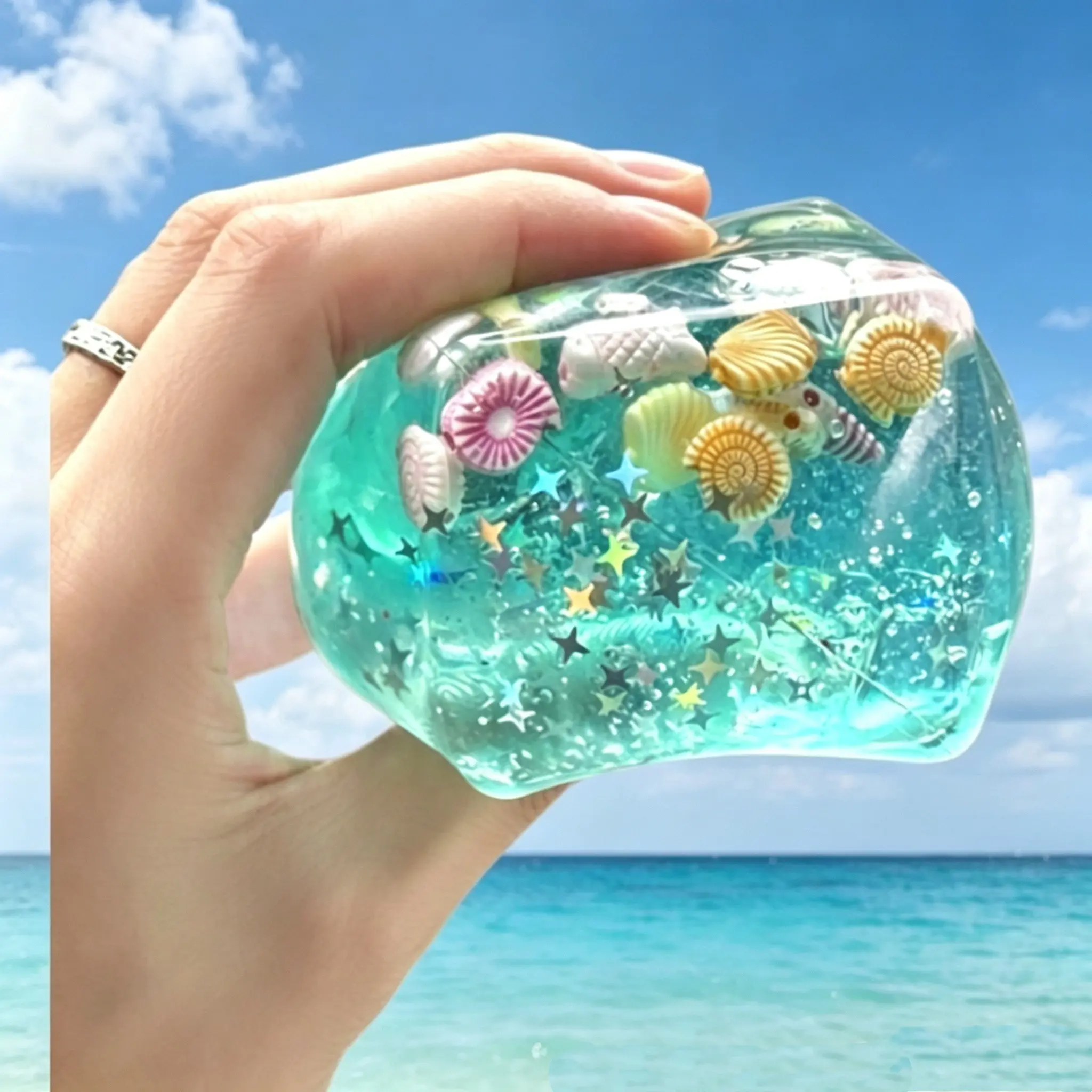 Adult Squishy Stress Toy, Transparent Ocean Design, Soft and Elastic Finger Toy, Fun Handheld Novelty, Ideal for Parties, Office, Home