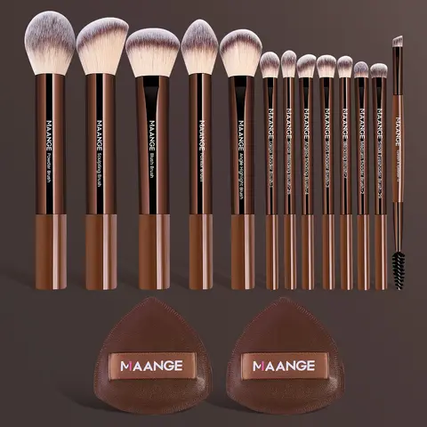 MAANGE 15pcs Makeup Tools Including 13pcs Face Makeup Brushes + 2pcs Marshmallow Air Cushion Puffs, Cosmetic Brushes for Flawless Application, Gift for Beauty Enthusiasts, Various Brush Types, Makeup Brushes Set, Cosmetics Brush Set