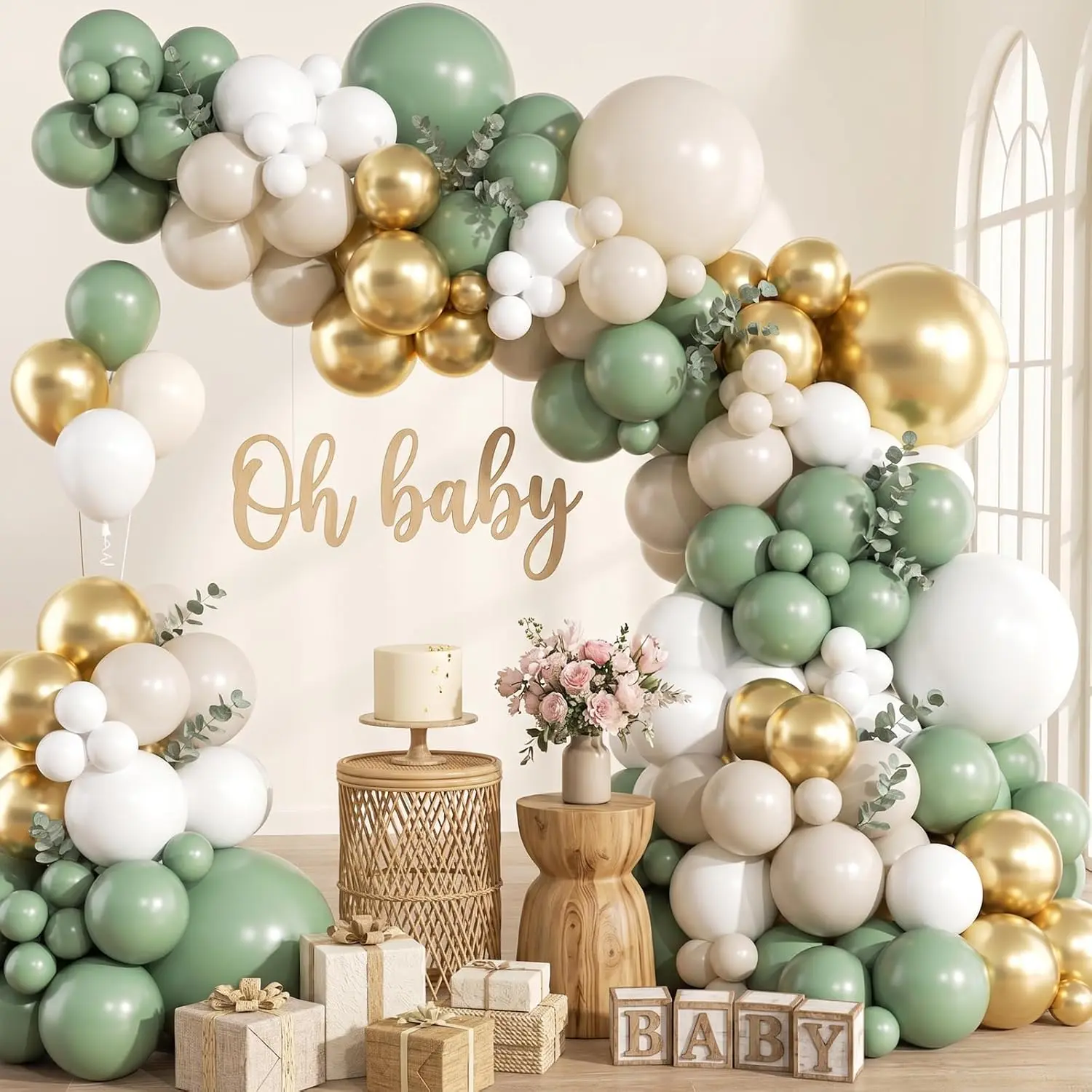 Sage Green Balloon Arch Kit Garland with Retro Green White Sand  Balloons for  Shower  In Bloom Wedding Birthday Neutral Rustic Boho Botanical Greenery  Decor Party Decorations