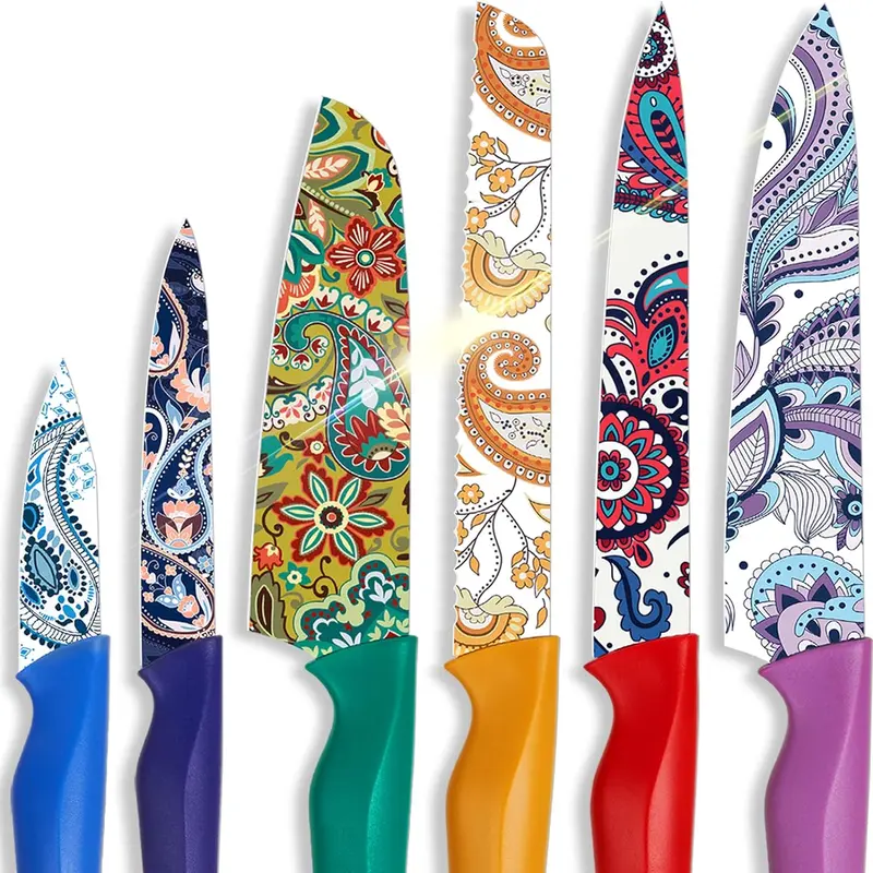 Astercook Paisley Knife Set Kitchen Block Rustproof Stainless Steel & Scratch-Resistant PP, Perfect Gift Idea Springtok Multicolor