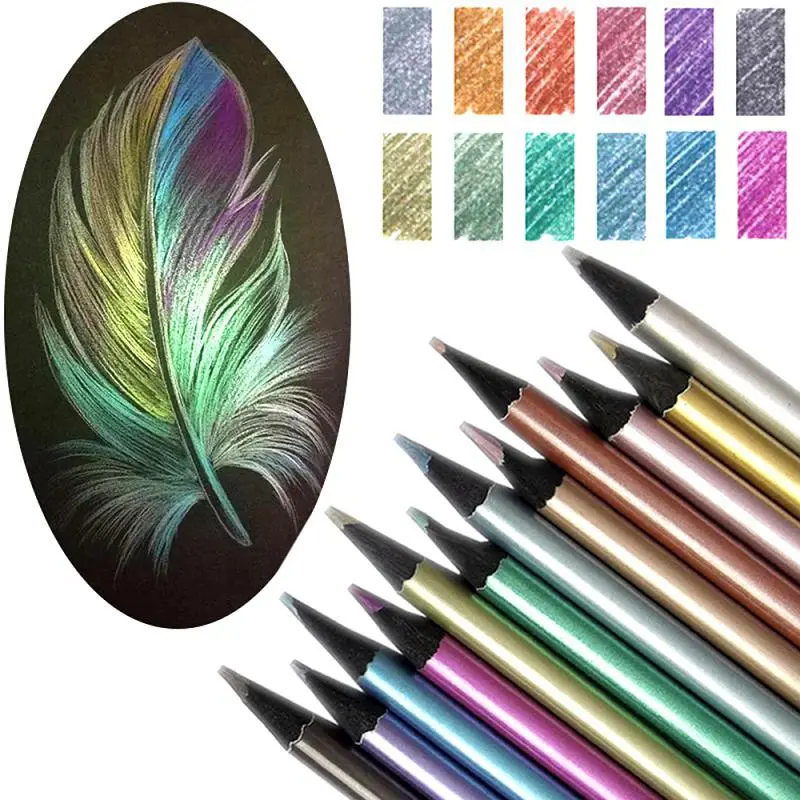 18pcs/Set Painting Metallic Colored Pencil, Metallic Drawing Pencil, Art Supply For Painting Sketch School Office, Art Craft Supplies, Diy Art Design, Drawing Tools, Drawing Pencils Set