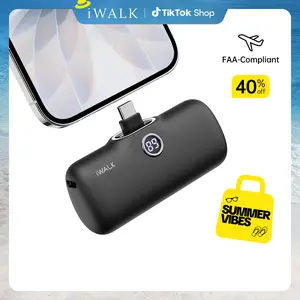 iWALK USB-C Wireless Power Bank Charger - 20W Fast Charging, 4800mAh Rechargeable Battery Pack, Compact Smartphone Accessory with Digital Display, USB-C In Charging for iPhone 17/16/15 Series & Android (Travel Use),summervibes outdoorfun