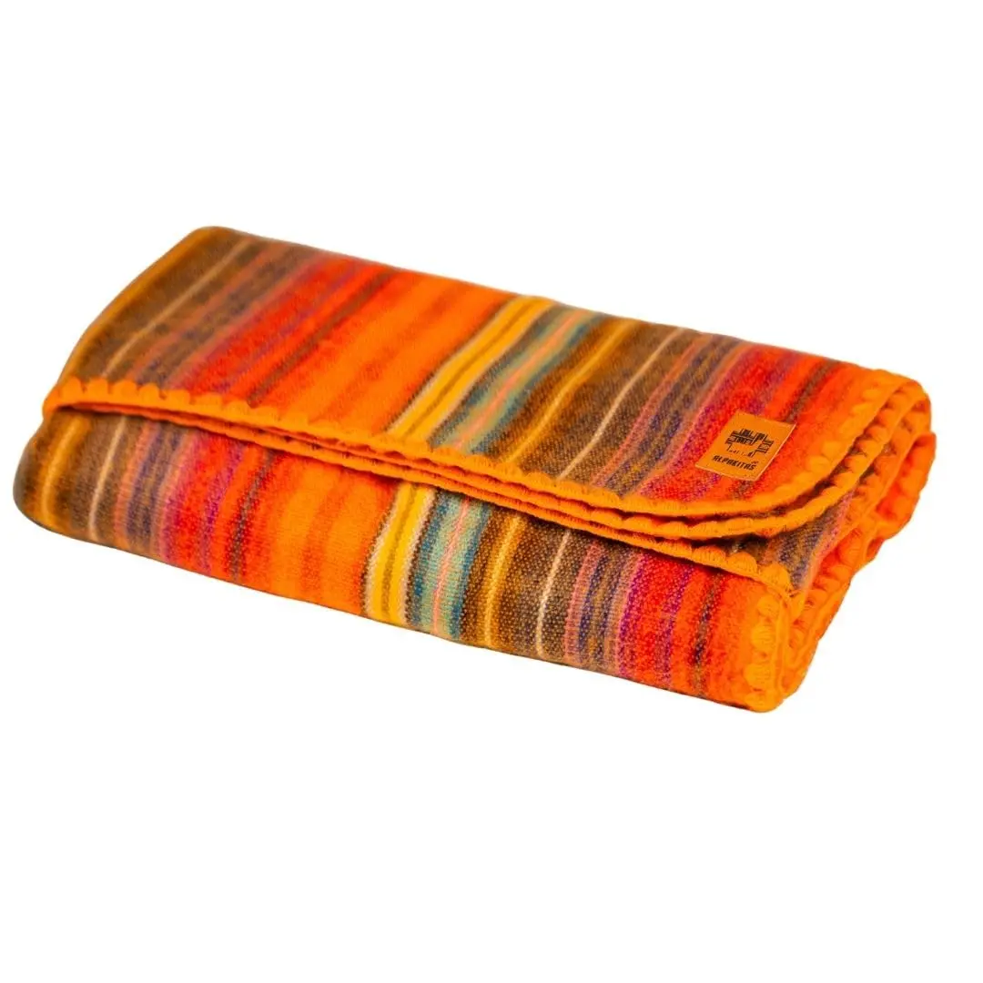Alpaca Wool Blanket - Queen Size Bed Throw & Warm, Lightweight, Couch or Camp - Outdoor - 87 x 64 Inches (Orange)