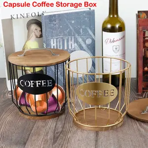 Creative Capsule Coffee Storage Box Coffee Pod Holder Circular Seatless Iron Art Spray Plating Gold Decor Creamer Container