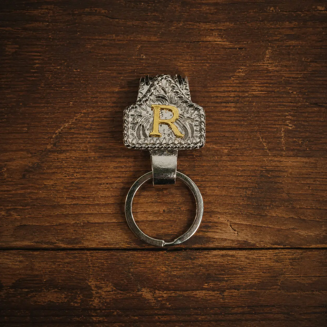 Silver Handmade Leather Cow tag Keychain (Inlaid Brass Initials) - Unisex Custom Western-Style Key Fob, Texas Cowboy-Inspired Design, Ideal for Bags, Keys, and Gifting