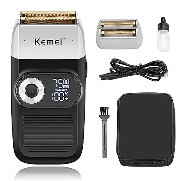 Kemei Professional 2-in-1 Cordless Portable Electric Shaver for Men - Stainless Steel, Rechargeable Shaver Kit, Bald Trimmer, LED Display, Adjustable, Storage, Daily Grooming (Beauty & Personal Care Appliance), Cordless Portable Shaver