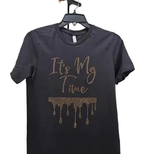 It's My Time T-shirt Crew Neck Slim-fitting Black Cotton