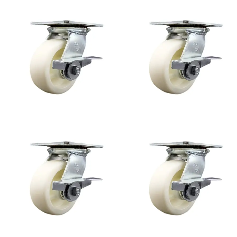 Service Caster SCC-35S520-NYR-SLB-4 Heavy Duty Large Top Plate Nylon Swivel Caster with 5 x 2 in. White Wheels - 3600 lbs Total Capacity - Set of 4
