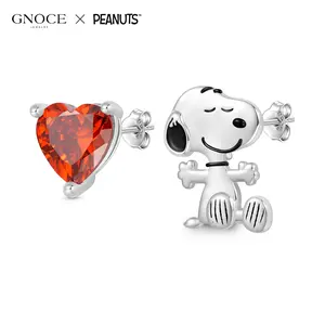 Gnoce Peanuts Collab Stud Earrings for Women Loving Heart Snoopy with Heart Cut Ruby, Earring Studs for Girls Women Her Wife, Valentine‘s Day, Mother’s Day Jewelry