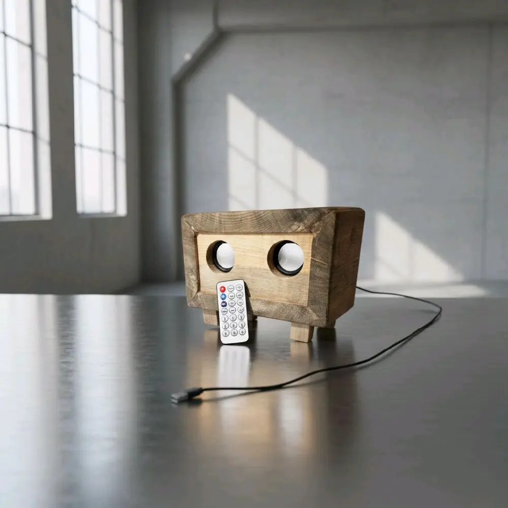 Rough-Sawn Aesthetic Compact Wireless Bluetooth Speaker, Plug-Compatible for Audio & Video Use