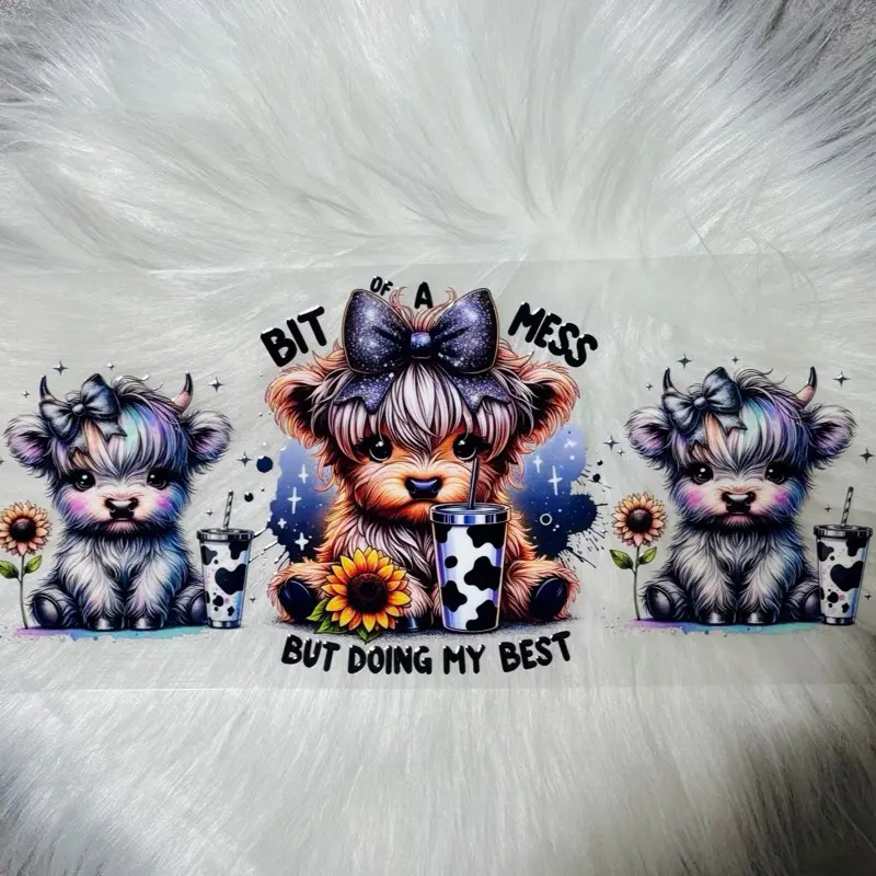 UV DTF Wrap- Bit Of A Mess Highland Cow