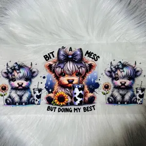 UV DTF Wrap- Bit Of A Mess Highland Cow