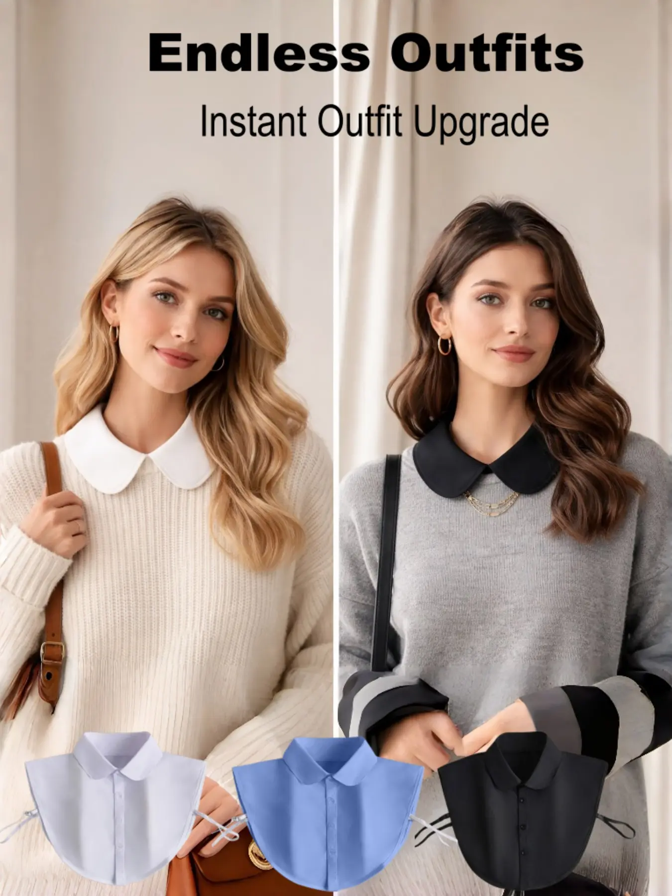 Women's Detachable Collar Dickey, Modern Solid Color Round Neck Faux Collar, Easy Layering Accessory for Sweaters & Dresses