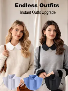 Women's Detachable Collar Dickey, Solid Color Round Neck Faux Collar, Easy Layering Accessory for Sweaters & Dresses