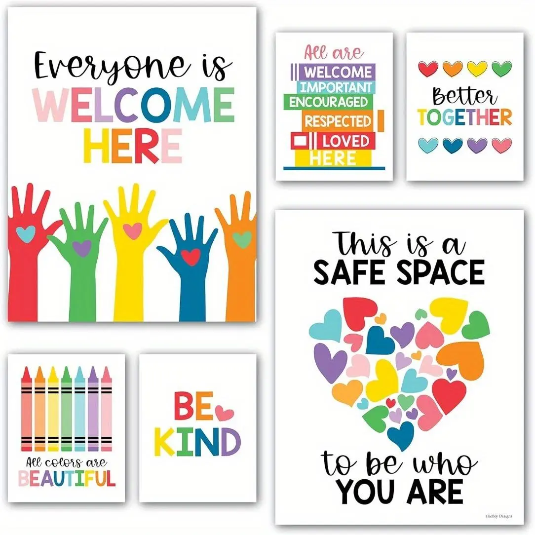 Colorful Diversity Posters for Classroom, 6 Counts/set Diversity Decorations for Classroom Posters, Teacher Posters for Classroom Office Decor, Classroom Supplies, Learning Materials, Home Classroom Decorations