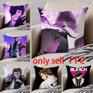B-bleach S-Sosuke A-Aizen Pillow Case Anti-dustmite Pillowcase Sofa Cushion Cover with Invisible Zipper Silky Short Plush Polyester Microfiber Fabric White Available in Different Sizes for Home Bed Use