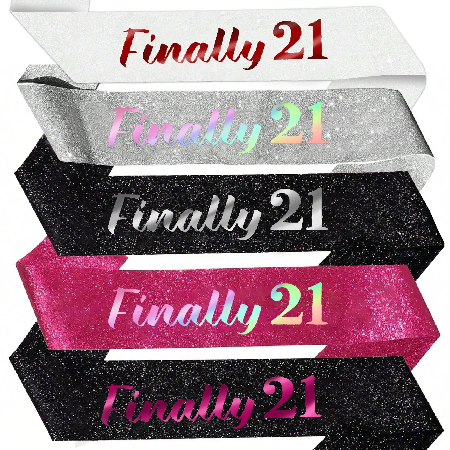Finally 21 Birthday Sash with Silver&Red&Rose red&Rainbow Foil Glitter, 21st Birthday Decoration Sash,21st Birthday Sash for Women Man,Twenty One Sash Party Favors Supplies, Party Props, Party Accessories