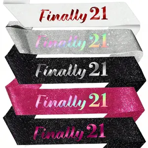 Finally 21 Birthday Sash with Silver&Red&Rose red&Rainbow Foil Glitter, 21st Birthday Decoration Sash,21st Birthday Sash for Women Man,Twenty One Sash Party Favors Supplies, Party Props