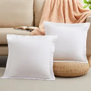 Set of 2 20 x 20 Inches Microfiber Throw Pillow Covers, White Square Decorative Pillow Shams, Super Soft Wrinkle Resistant Pillowcases with Zipper Closure