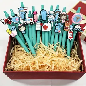 6/10/20pcs Random Creative Doctor Cartoon PVC Soft Rubber DIY Click Nurse Pen Student Office Stationery Ballpoint Pen Football Style Ballpoint Pen World Cup Gift