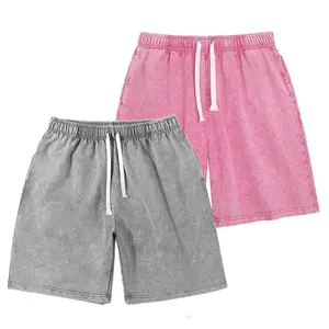 1/2 Pack Unisex Athletic Sweat Shorts Acid Washed Cotton Elastic Waist Drawstring Gym Workout Jogger Pants with Pockets