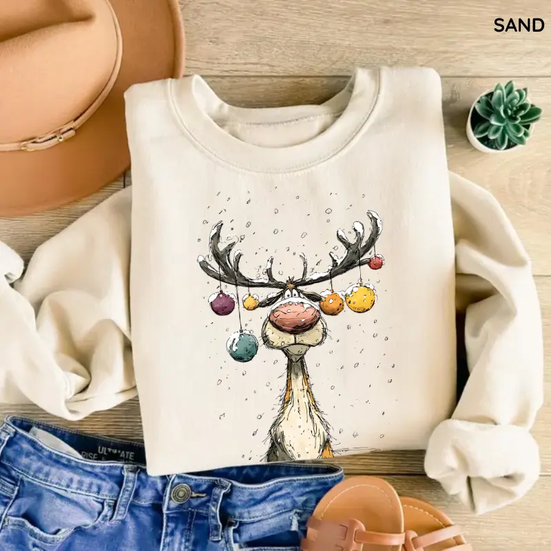 Vintage Reindeer Christmas Sweatshirt, Retro Merry Christmas Crewneck, Cute Festive Holiday Pullover, Cozy Xmas Gift