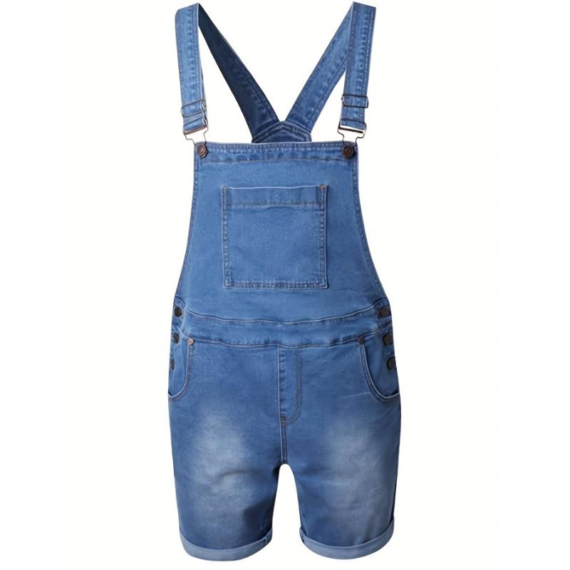 Mens Denim Shorts Bib Overall Jean Romper Casual Loose Fit Walkshort Button Pockets Summer Jumpersuit Menswear Spandex