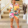 Women's 2 Piece Loose Outfits, Clothes, Blouse Shorts Set, Summer Floral Print Short Sleeve Shirt and Shorts Sets for Women, Button Down Woven Shirt and Casual Drawstring Shorts, Beachwear, Womenswear, Matching, Two Piece Outfit