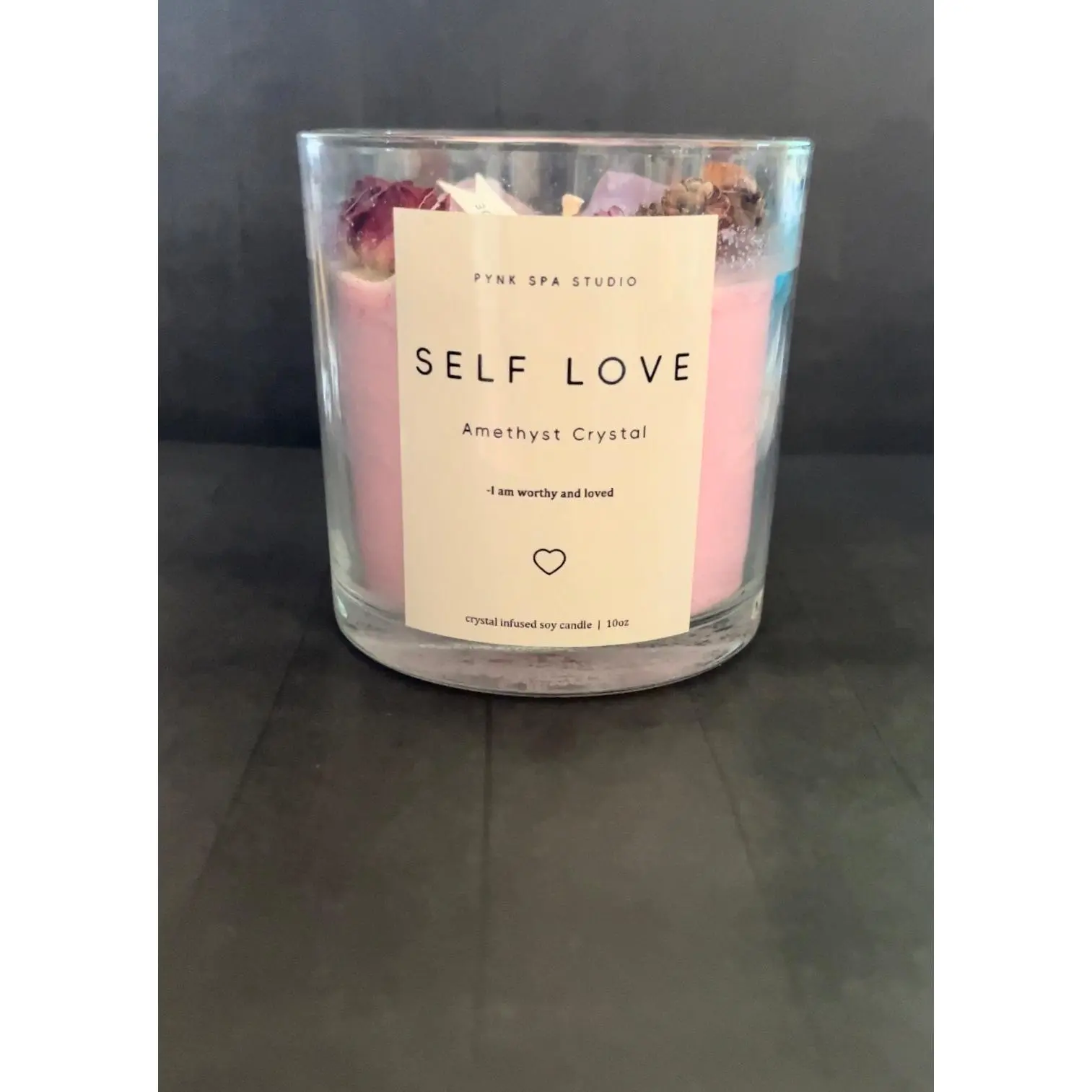 Self Love Crystal and Flower Infused Intention Candle Decor Wick Decor Wick