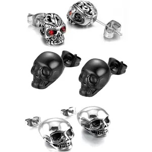 3 Pairs Gothic Skull Earring Studs for Men Women,,for Hallloween Party