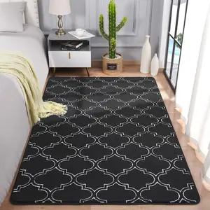 Soft-Step Indoor Moroccan Trellis Area Rug - Easy-Clean Fluffy Low-Pile Carpet with Non-Slip Design, Comfortable Memory Foam, Botanical Pattern - for Bedroom, Living Room (5x7, 6x9, 7x10 ft) - Pink, Blue, Black, Red, Grey, Botanical Area Rugs