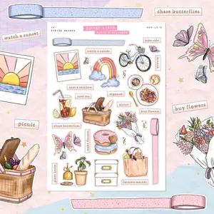 Spring Season • Bucket List • Junk Journal Sticker Sheet • Doodles & Drawings • Scrapbook Stickers • Vision Board • Retro Aesthetic