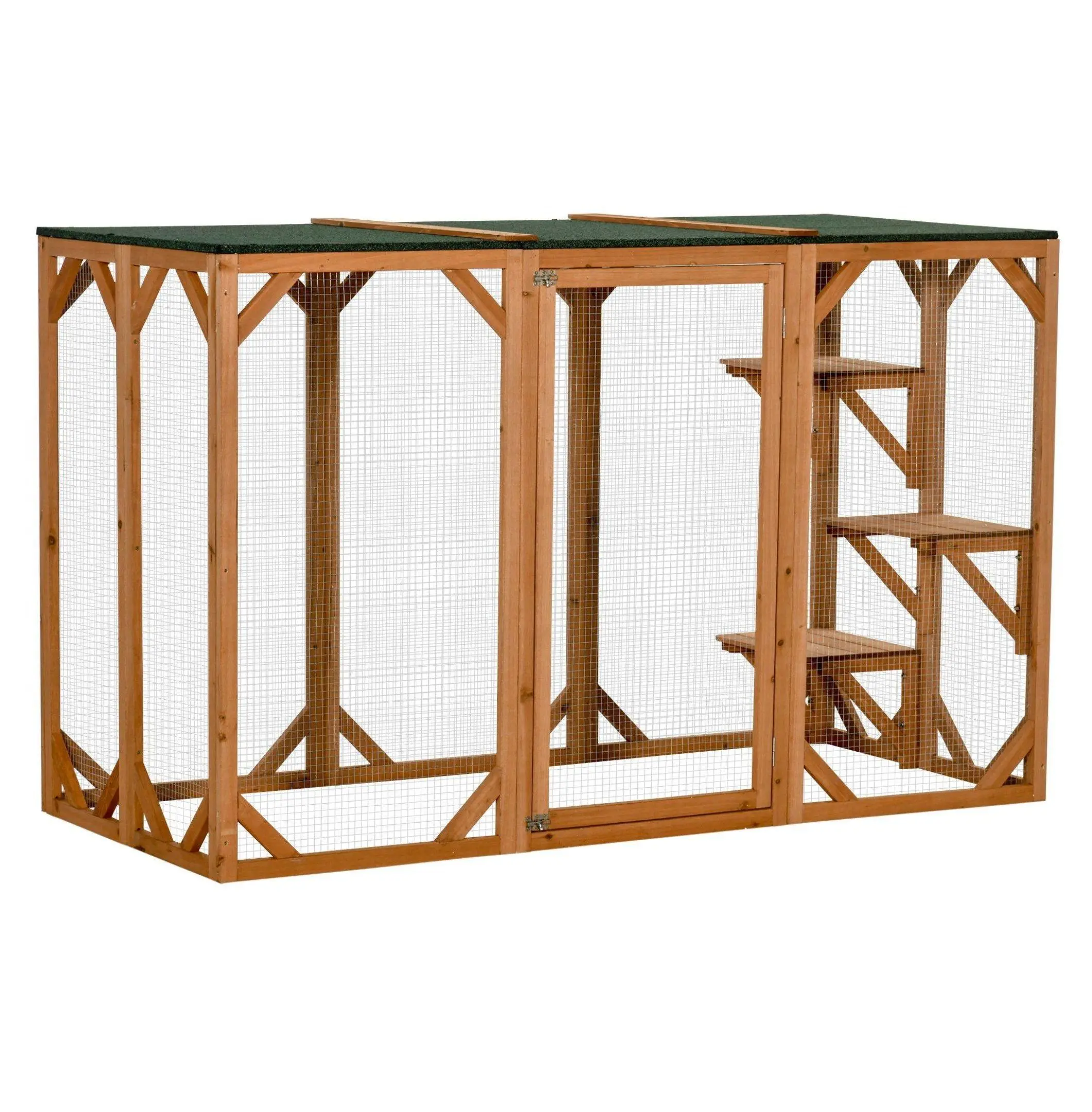 71" Outdoor Cat Enclosure Wooden Catio, Large Indoor Cat Cage with Asphalt Roof, Multi-Level Platforms & Door Orange
