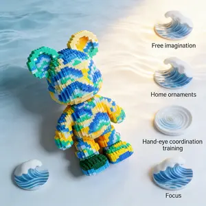 Creative Ocean Color Striped Bear Building Block Model, 1688pcs, Original Authentic, New 2026 Design, Perfect Gift, Home Decor, DIY Craft