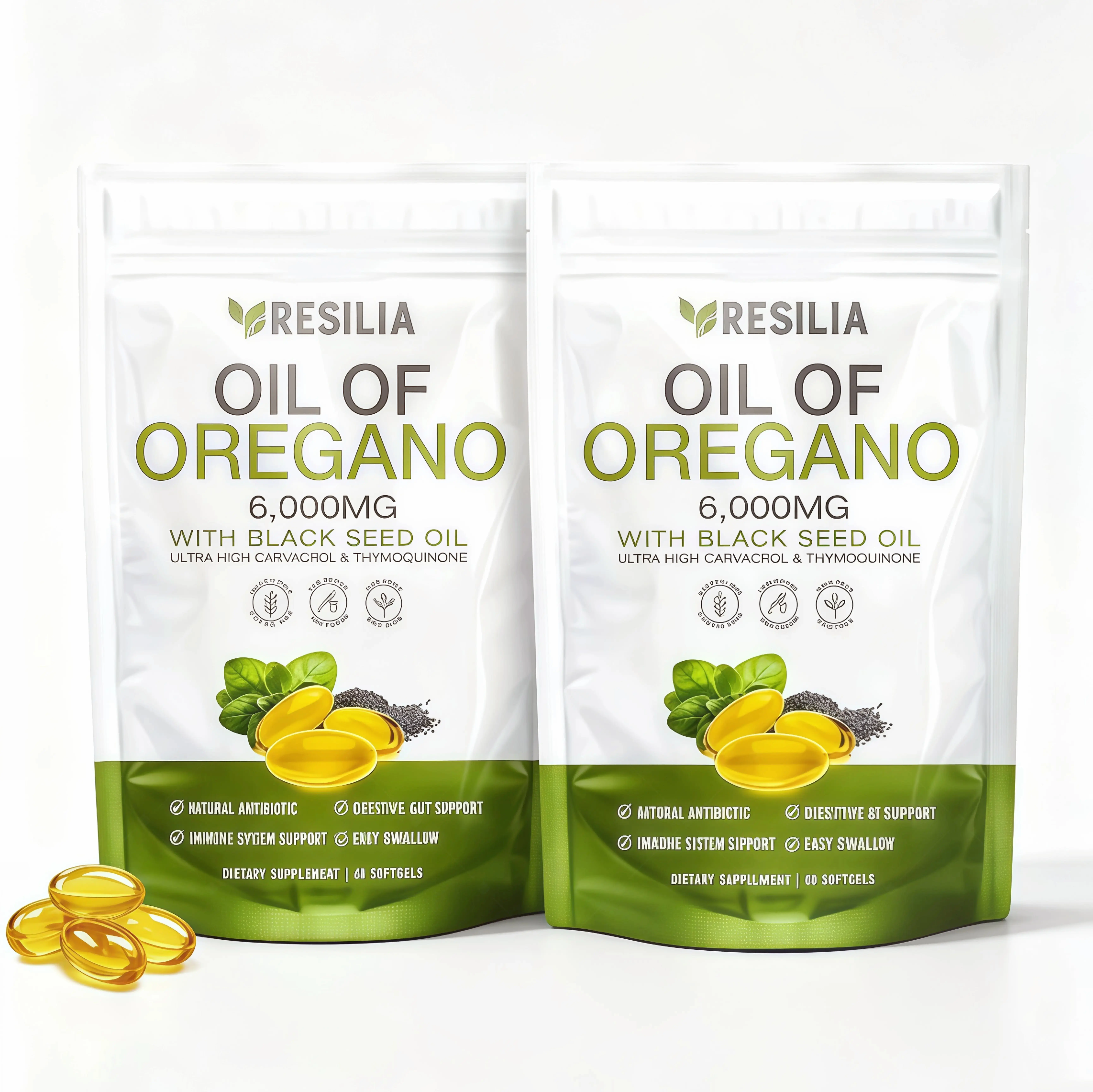 3 Pcs Resilia Softgels with Black Seed Oil 6000mg –BH Organic Oregano Oil Capsules for Immune & Digestive Support – Non-GMO, Gluten-Free Softgels – Natural Herbal Wellness Supplement (60 Count)