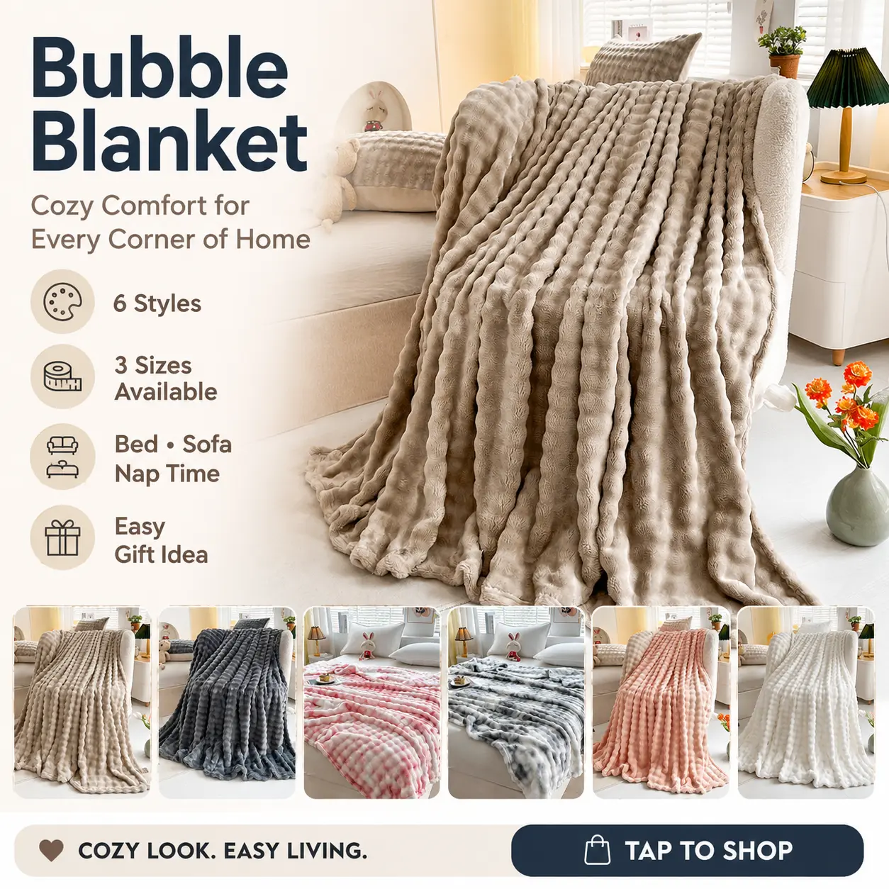【New Arrival】Ultra-Soft Gingham Bubble Comfort Throw Blanket, Cozy Look Soft Aesthetic Blanket for Living Room Sofa Bed Decor, Machine-Washable, Ideal Gift for Women