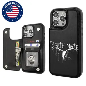 Death Note Aesthetic Design Pattern Casing For iphone 16 15 14 13 12 Plus Pro Max Flaunt Mobile Phone Case TPU Pu Leather Card Holder Drop Protection Shockproof Protector Vintage unique Fashion Trend Anti-scratch Stylish Smartphone Cover