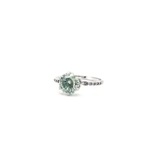 2CT VVS1 Portuguese Cut Light Green Moissanite Ring - 8mm High-Quality Eco-Friendly Gemstone in Luxury Gift Box