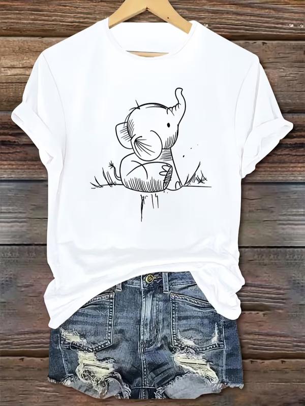 Women's Cotton Printed Tee - Short Sleeve, Round Neck, Casual Wear, Lightweight, Breathable, Trendy Animal Print Streetwear Versatile Summer Top