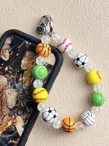 Cute Halloween Acrylic Beaded Keychain Wrist Strap Decoration Chain, Elegant Ball Pattern, All Seasons Accessory, Single Pack