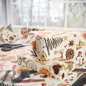 Rustic Natural Gift Wrapping Paper - Christmas Oranges & Burlap Gift Wrap - Boho Gift Wrap