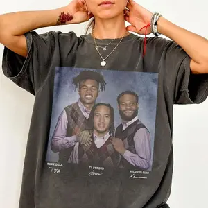 Nico Collins, CJ Stroud & Tank Dell Houston Step Bros Football Shirt - Unisex Vintage Pigment Dyed Tee, Soft Cotton Relaxed Fit Heavyweight T-Shirt, Comfy Casual Streetwear Gift for Fans