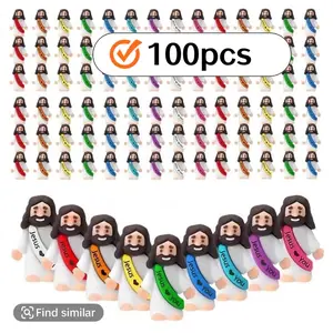 100 Pcs Mini Jesus Figurines in bulk，Little Jesus Figures, Jesus loves you figures, Easter Jesus Love You Mini Rubber Toys to Hide and Seek Religious Party Favors Sunday School Baptism Gifts Easter Egg Stuffers(Lively Colors)