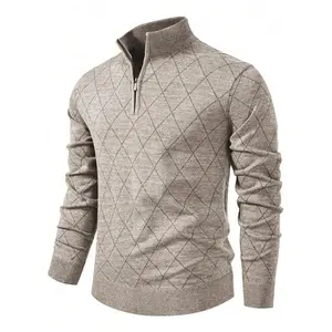 Men’s diamond-patterned half-zip sweater, a regular-fit casual long-sleeve jumper for everyday outdoor wear, a men’s knitwear suitable for all seasons, and a warm winter pullover sweater GARMENTARY
