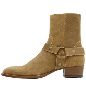 Pre-owned Yves Saint Laurent Suede Small Leather Goods Saint Laurent Paris Wyatt Harness Leather Boots